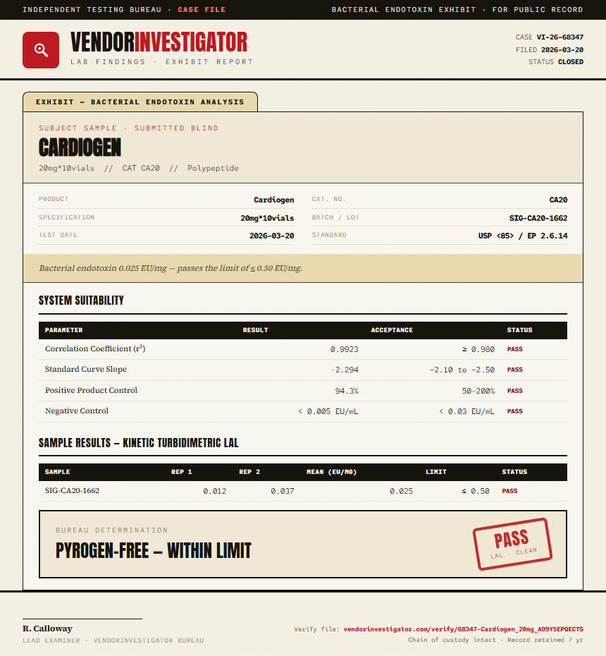 Cardiogen Endotoxin report by VendorInvestigator